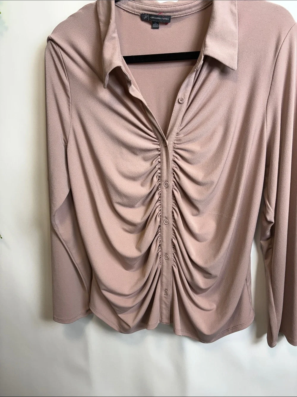 Adrianna Papell Dusty Rose Ruched Button-Front Shirt - Picture 3 of 9